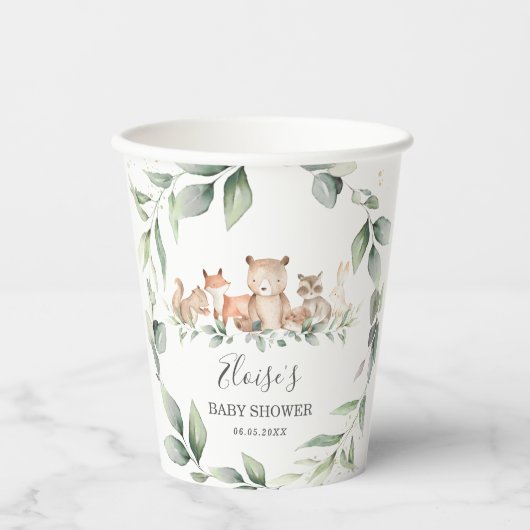 Gobelets En Papier Chic verdure Bois Animaux Baby shower Neutre (Recto)