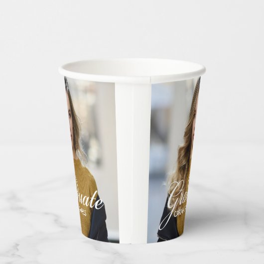 Gobelets En Papier Chic White Script Overlay Graduate Photo Party (Droite)