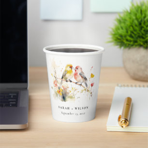 Gobelets En Papier Chic Wild Botanical Aquarelle Inséparables Mariage