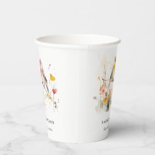 Gobelets En Papier Chic Wild Botanical Aquarelle Inséparables Mariage (Droite)