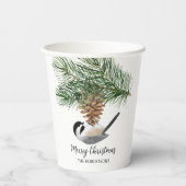 Gobelets En Papier Chickadee d'hiver sur Pinecone Joyeux Noël (Verso)