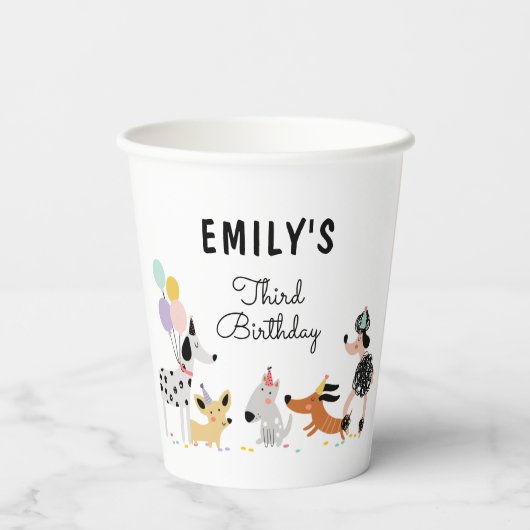 Gobelets En Papier Chien Anniversaire Chiot Pawty Animaux Animaux Ani (Verso)