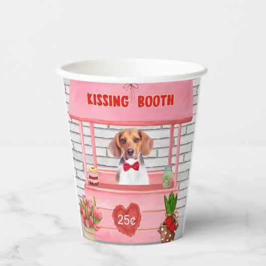 Gobelets En Papier Chien beagle Valentine's Day Kissing Booth (Recto)