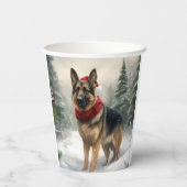 Gobelets En Papier Chien berger allemand en Noël de neige (Verso)