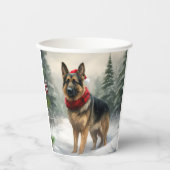 Gobelets En Papier Chien berger allemand en Noël de neige (Recto)