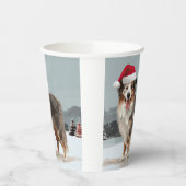 Gobelets En Papier Chien berger australien en Noël de neige (Gauche)