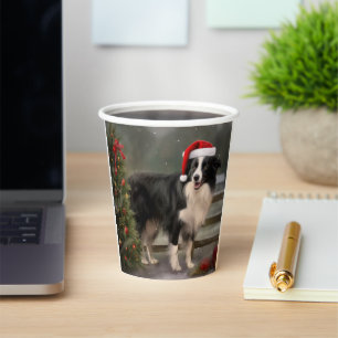 Gobelets En Papier Chien Border Collie dans la neige de Noël