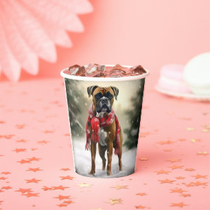 Gobelets En Papier Chien Boxer dans la neige Noël