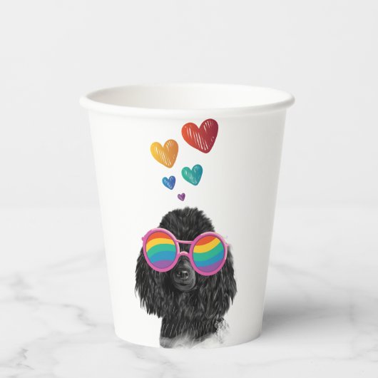Gobelets En Papier Chien Caniche avec coeurs Saint-Valentin (Recto)