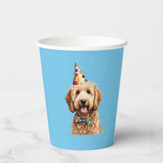 Gobelets En Papier Chien Chien Chien Bleu Anniversaire Paw ty (Verso)