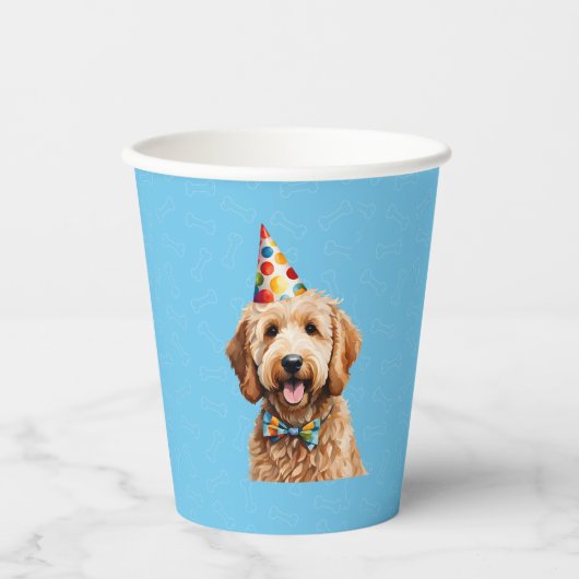 Gobelets En Papier Chien Chien Chien Bleu Anniversaire Paw ty (Recto)