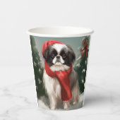 Gobelets En Papier Chien chinois japonais à Noël de neige (Verso)