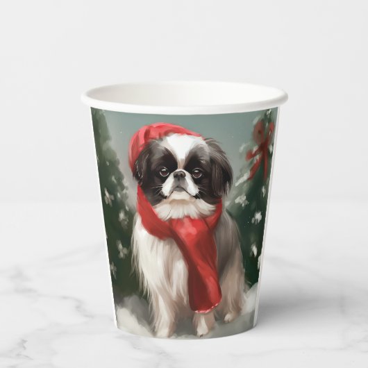 Gobelets En Papier Chien chinois japonais à Noël de neige (Verso)