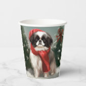 Gobelets En Papier Chien chinois japonais à Noël de neige (Recto)