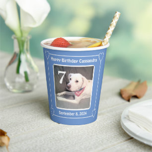 Gobelets En Papier Chien chiot mignon Une photo Anniversaire Numéro 7