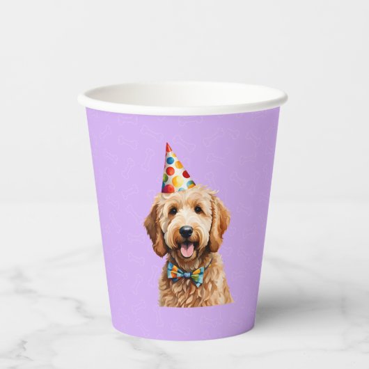 Gobelets En Papier Chien chiot pourpre Anniversaire Paw ty (Recto)