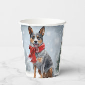 Gobelets En Papier Chien de bétail australien à Noël de neige (Verso)