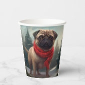 Gobelets En Papier Chien de carlin en Noël de neige (Recto)