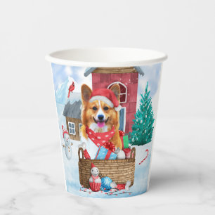 Gobelets En Papier Chien de Corgi dans la neige Maison de Chien de No