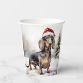 Gobelets En Papier Chien de Dachshund à Noël de neige (Verso)