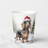 Gobelets En Papier Chien de Dachshund à Noël de neige (Recto)