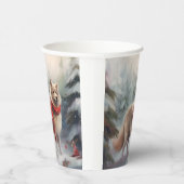 Gobelets En Papier Chien de lappund finlandais à Noël de neige (Droite)