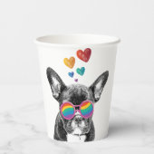 Gobelets En Papier Chien de taureau avec Coeurs Saint-Valentin (Verso)