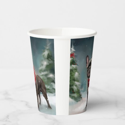 Gobelets En Papier Chien de taureau français à Noël de neige (Gauche)