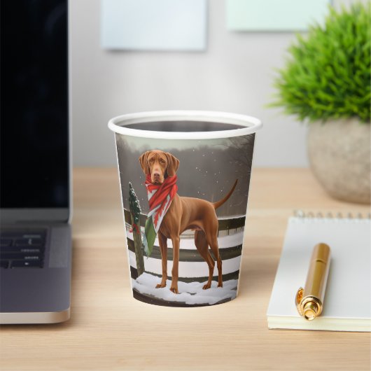 Gobelets En Papier Chien de Vizsla à Noël de neige (Insitu)