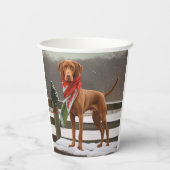 Gobelets En Papier Chien de Vizsla à Noël de neige (Verso)