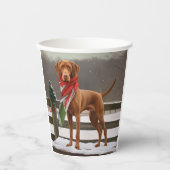 Gobelets En Papier Chien de Vizsla à Noël de neige (Recto)