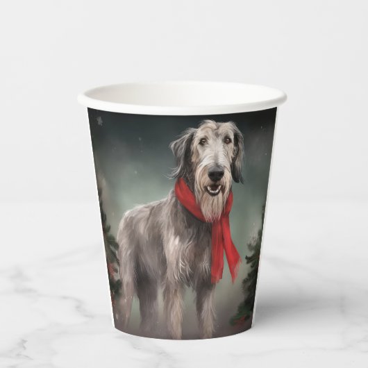 Gobelets En Papier Chien de Wolfhound à Noël de neige (Recto)