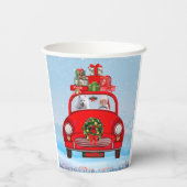 Gobelets En Papier Chien Eskimo Américain En Voiture Avec Santa Claus (Verso)