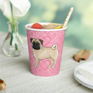 Gobelets En Papier Chien Fawn Pug Dessin Animé Balais Amour Motif Cœu