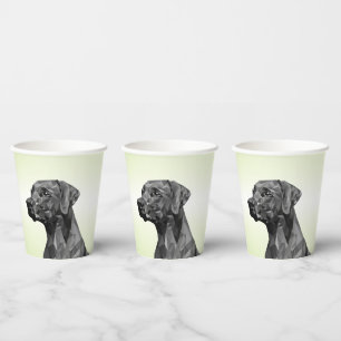 Gobelets En Papier Chien géométrique gris sur fond vert