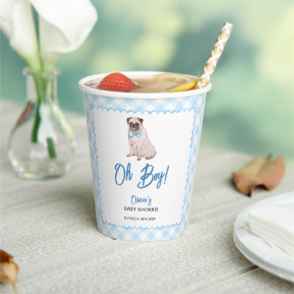 Gobelets En Papier Chien Gingham Bleu Oh Garçon Baby Shower