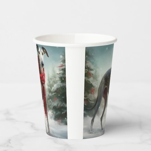 Gobelets En Papier Chien gris à Noël de neige (Gauche)