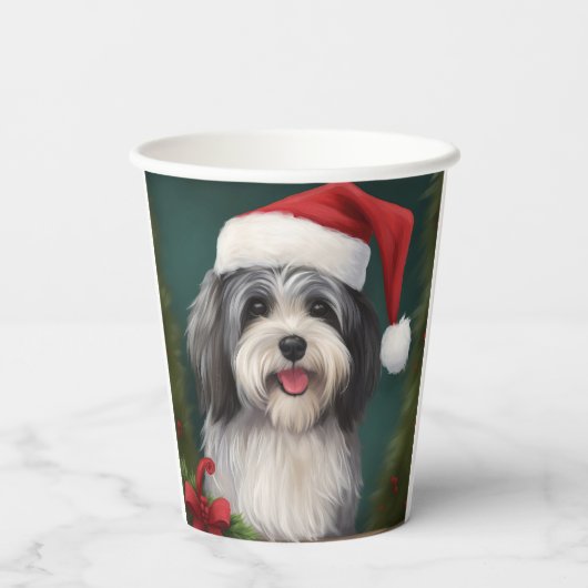 Gobelets En Papier Chien Havanais en Noël de neige (Verso)