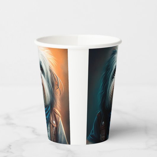 Gobelets En Papier Chien Havanais en vélo peinture numérique (Gauche)