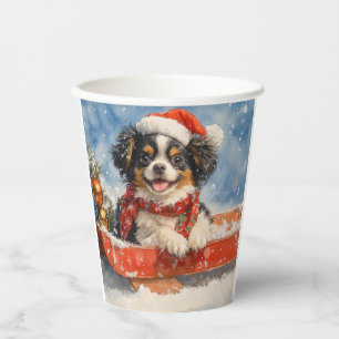 Gobelets En Papier Chien Japonais Chin en Luge Laissez Tomber la Neig