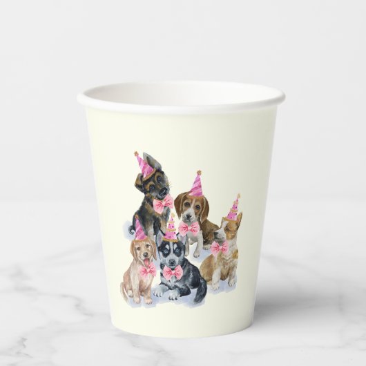 Gobelets En Papier Chien 🐶 rose Premier anniversaire (Recto)