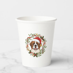 Gobelets En Papier Chien St Bernard Couronne Chapeau de Père Noël de