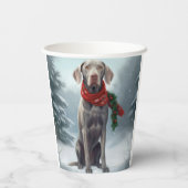 Gobelets En Papier Chien Weimaraner à Noël de neige (Verso)