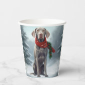Gobelets En Papier Chien Weimaraner à Noël de neige (Recto)