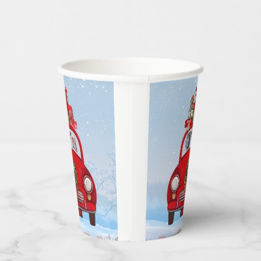 Gobelets En Papier Chien Weimaraner En Voiture Avec Le Père Noël (Droite)