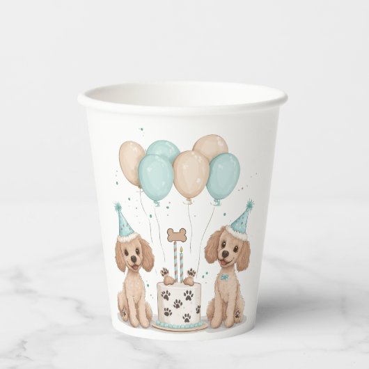 Gobelets En Papier Chiens de caniche normaux d'anniversaire (Recto)