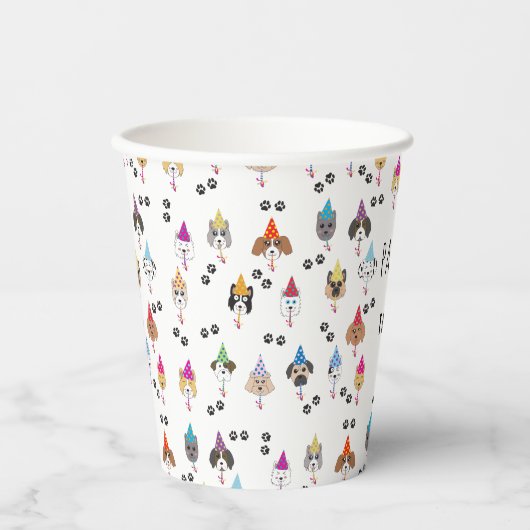 Gobelets En Papier Chiens de fête d'anniversaire Pawty mignons (Recto)