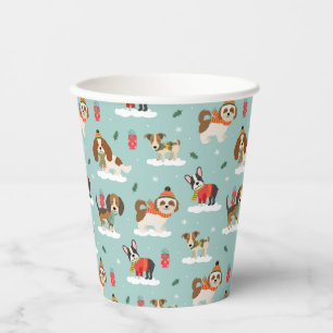 Gobelets En Papier Chiens de Noël en Motif d'Écharpes douillettes