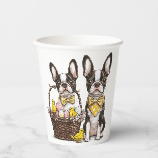 Gobelets En Papier Chiens de Pâques Boston Terrier (Recto)
