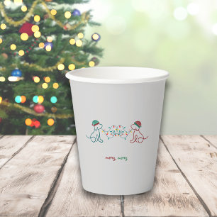 Gobelets En Papier Chiens jouant avec la fête de Noël